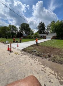 A driveway replacement in progress